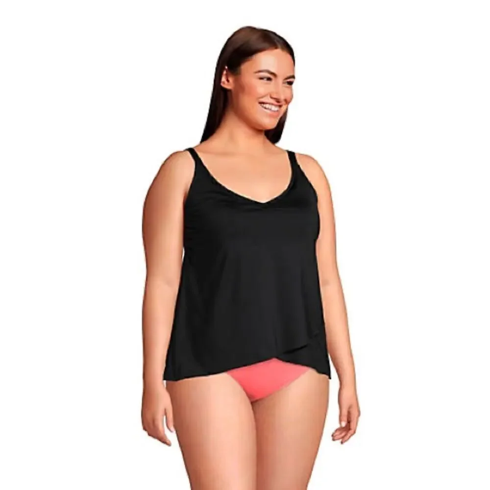 Land’s End Plus Standard tulip tankini chlorine resist adjustable Black Various